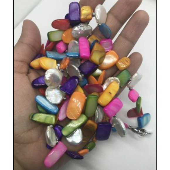 Lucas Lameth LUC 925 CN Sterling Silver Long Colorful Shell Beaded Necklace Vtg - Picture 3 of 11